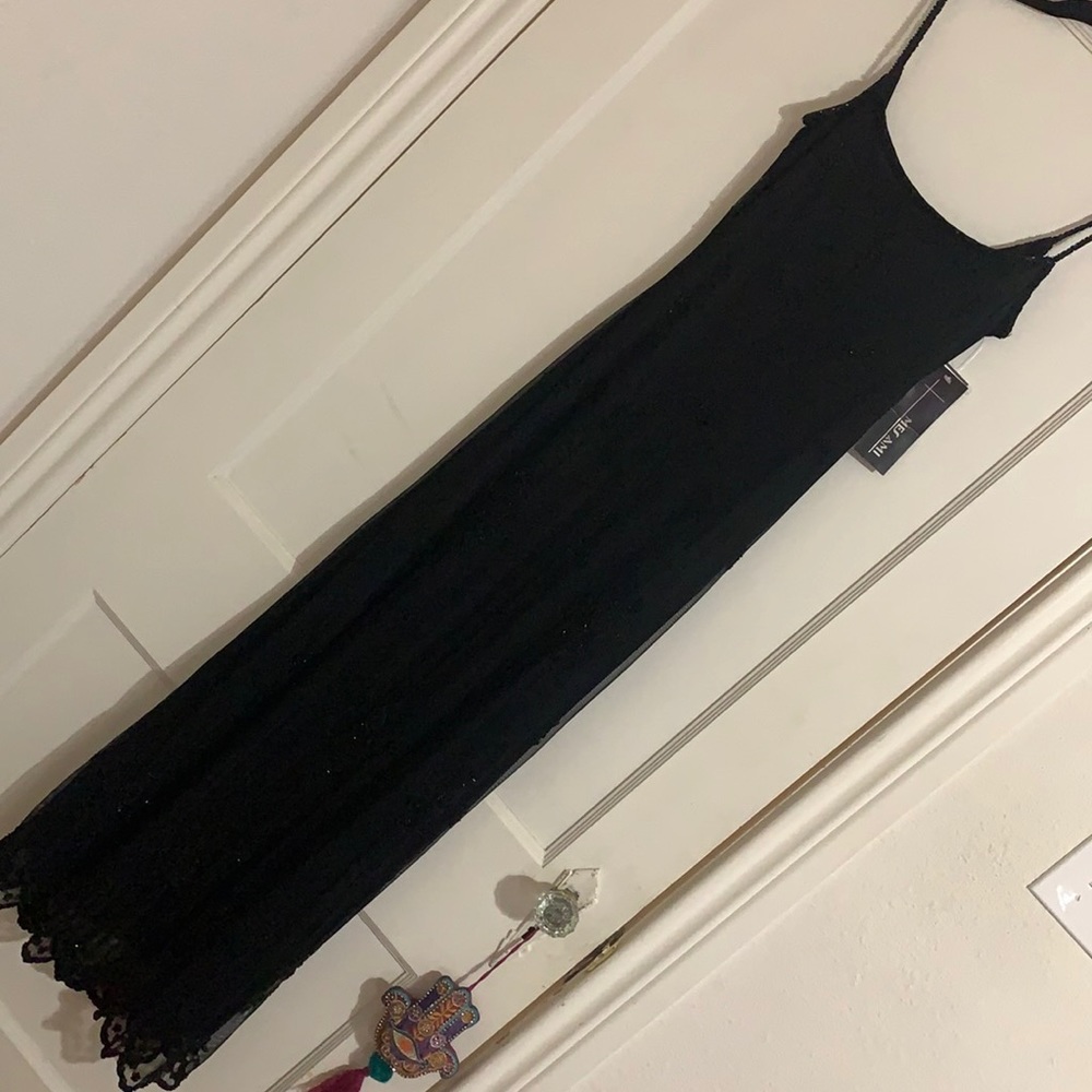 Black beaded spaghetti strap dress